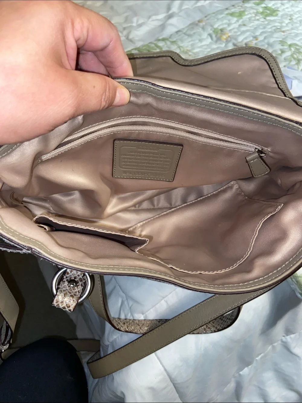 Coach Snake-Embossed Shoulder Bag in Taupe and Beige